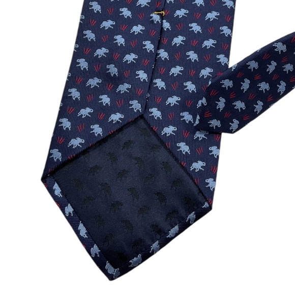 HUNTING WORLD Blue Rabbit Silk LUXURY Tie HANDMADE ITALY - Picture 4 of 4